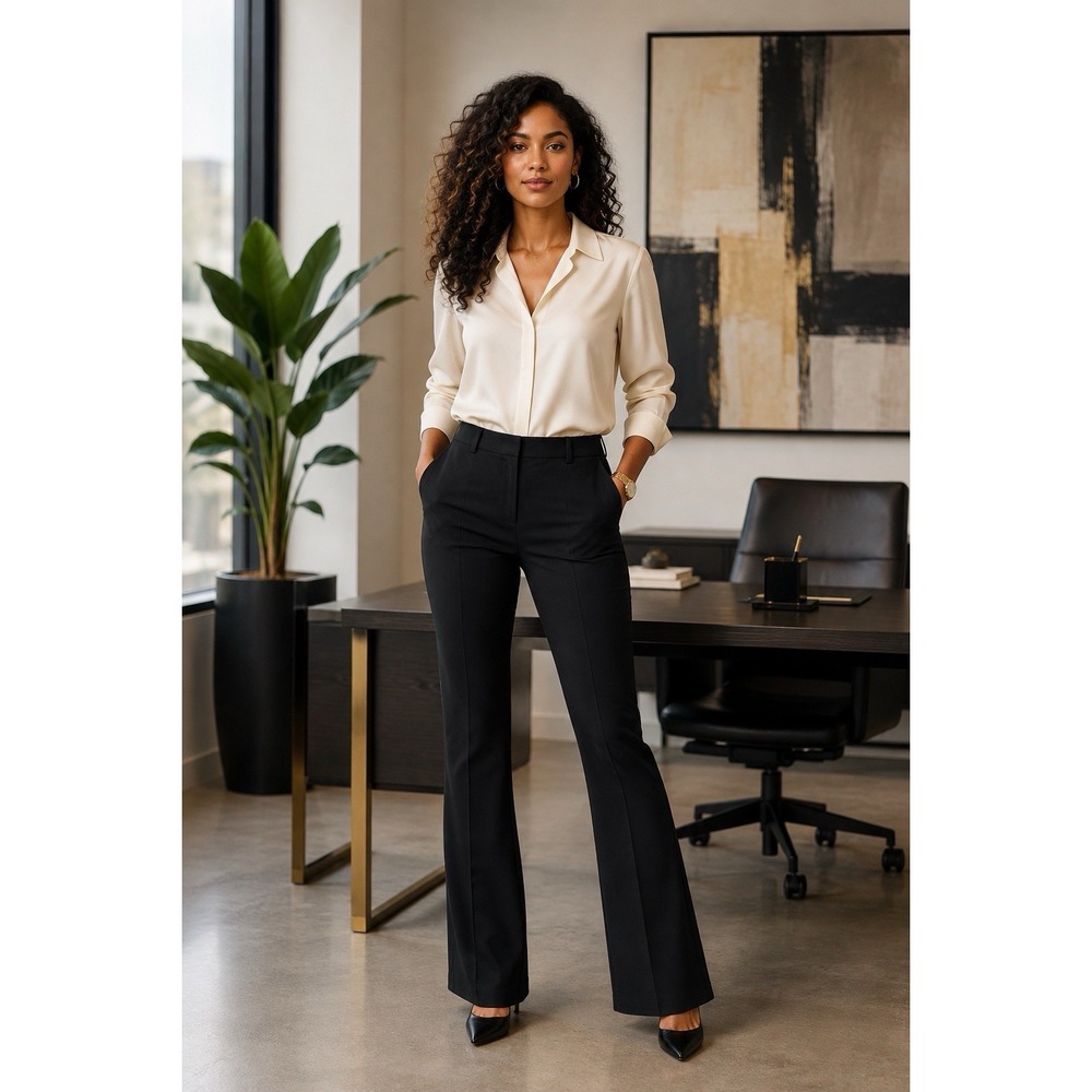 BOSS Hugo Boss TULEA3 Black Wool Stretch Bootcut Dress Pants Women 14 MSRP $248